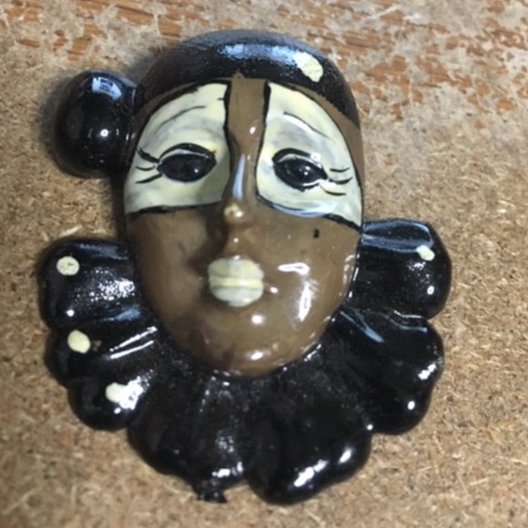 VTG RARE Hand Painted French Character of Pantomime Pierrot Brooch Pin 2" - Picture 6 of 8